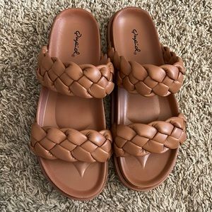 6.5 Brown Sandals, braid design, worn once